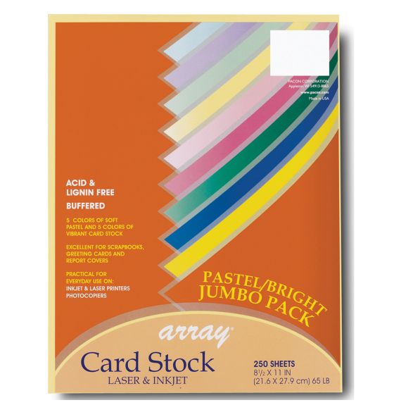 250 feuilles de papier cartonné Pacon® Array®, 65 lb, 22 cm x 28 cm (8½" x 11") - Couleurs pastel et vives