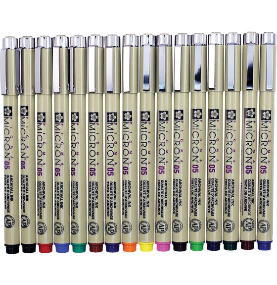 Stylos-feutres permanents à encre Pigma™ Micron® de Sakura® - Ensemble de 16 - Couleurs assorties
