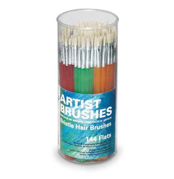 Ensemble de 144 pinceaux Royal Brush® dans un contenant - Plats (à poils blancs)