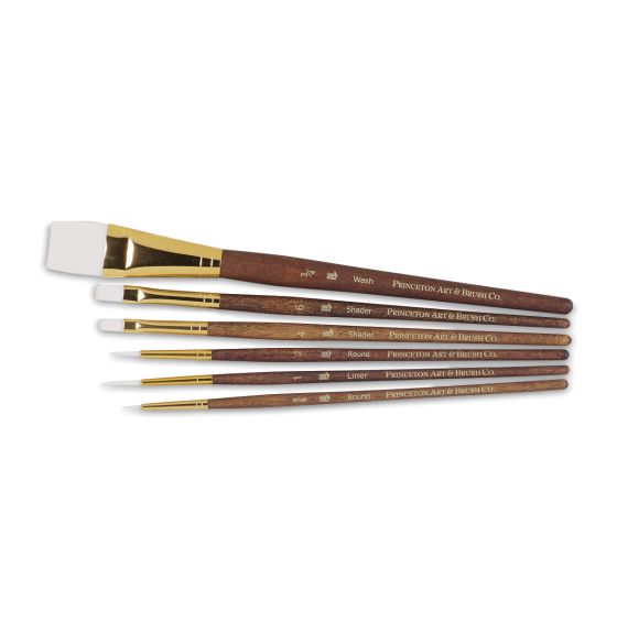 Ensemble #2 de 6 pinceaux assortis Princeton® en taklon blanc, à manche court