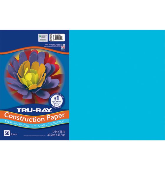Pacon&reg; Tru-Ray&reg; Sulphite Construction Paper - 76 lb. - 50 Sheets - 12" x 18" - Atomic Blue