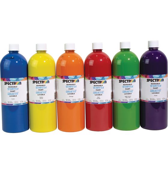 Spectrum Washable Tempera Paint - 1 L (34 oz) - Set of 6