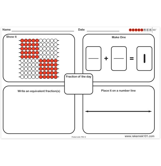 Tableaux d'exercices quotidiens Rekenrek101® pour le module Fractions - Paquet de 30, version anglaise