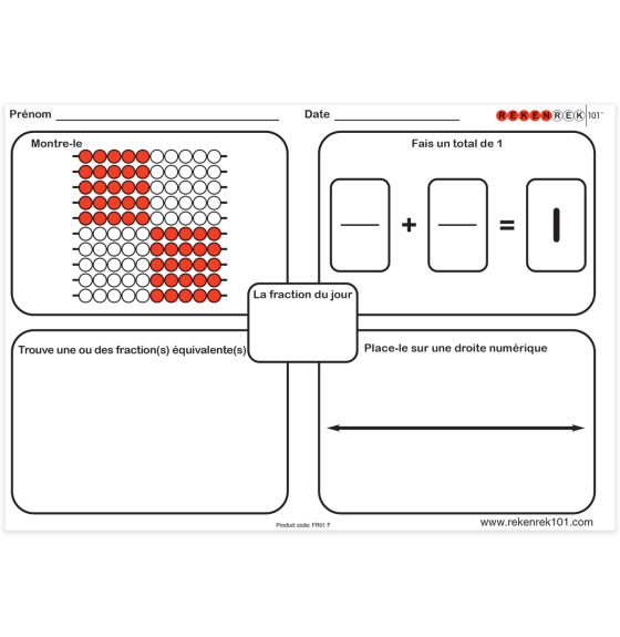 Tableaux d'exercices quotidiens Rekenrek101® pour le module Fractions - Paquet de 30, version française