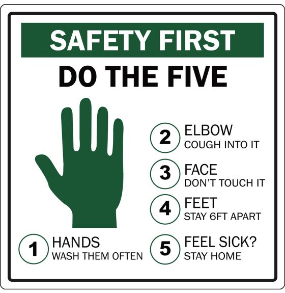 Panneau de distanciation sociale (12" x 12") -  Safety First/Do The Five