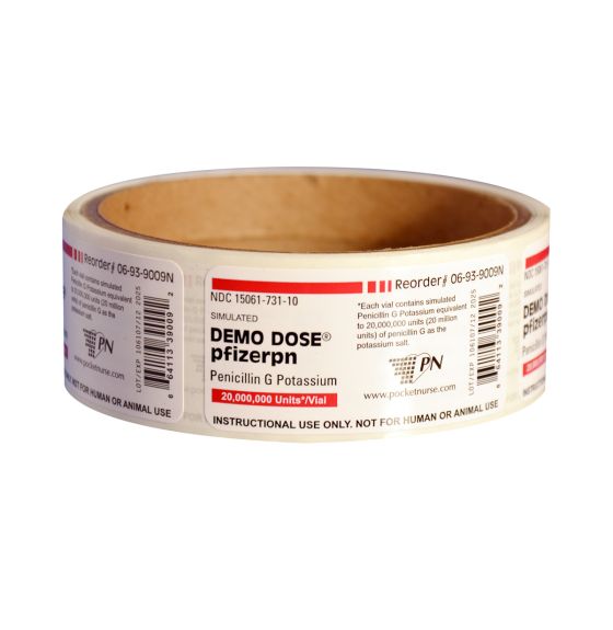 Demo Dose® Medication Labels - Pfizerpn (Pencilln G), 20,000,000 units/vial