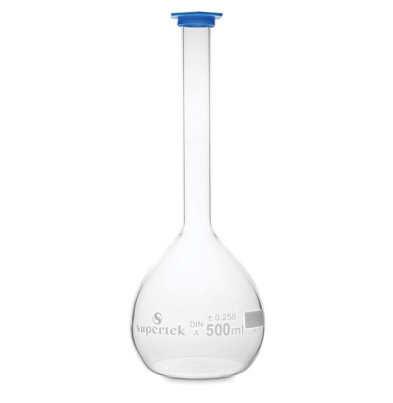 Fiole jaugée avec bouchon pression de plastique - 500 ml