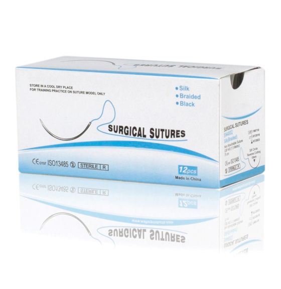 75 cm Silk Surgical Suture Thread with Curved Needle