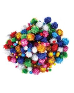 Pompons scintillants, couleurs et tailles assorties - Paquet de 200
