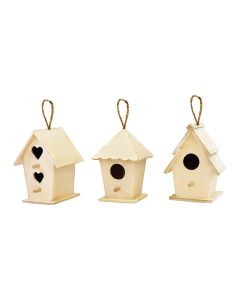 Birdhouses with Jute Cord - Assorted - 10 cm (4") - Set of 36