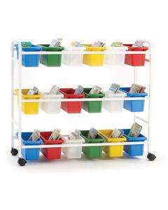 Book Browser Cart with 18 Small Tubs