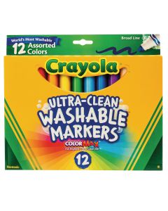 Boîte de 12 marqueurs lavables Crayola® - Couleurs variées, trait large