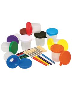 Creativity Street&reg; Paint Cups with Brushes - 7-1/4" Brushes & 3" dia. Cups - 10 Colours - 20 Pieces 